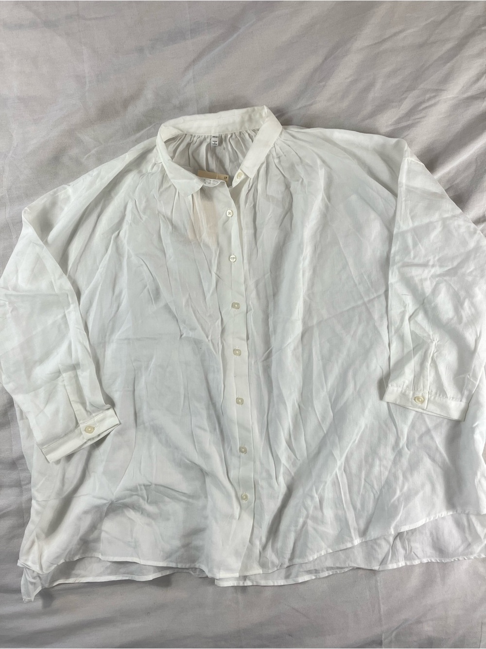 Muji White 3/4 Sleeve Button Up Tunic